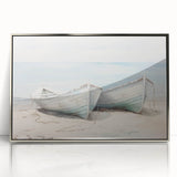 Art deco style poster of a silver-framed acrylic print featuring a rowboat, ideal for modern art wall decor in a nursery.