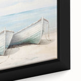 Extra large framed canvas featuring a close-up of a textured, colorful rowboat, ideal for living room wall art.