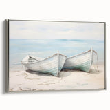 Vintage poster art of a rowboat in vibrant colors on a framed canvas, ideal for extra large living room wall decor.