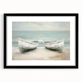 Extra large abstract art print of a colorful rowboat, in textured style on framed canvas, suitable for living room decor.