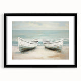 Extra large abstract art print of a colorful rowboat, in textured style on framed canvas, suitable for living room decor.