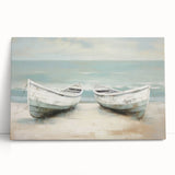 Black and white photo of a rowboat on water, printed on large stretched canvas, ideal for kitchen wall art or bedroom decor.