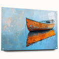 Acrylic print of a side-view rowboat in muted earth tones, ideal for dining room decor.