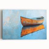 Black and white photo of a rowboat on water, printed on large stretched canvas, suitable for kitchen wall art.