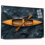 Acrylic print of a side-view rowboat in soft blue and gray tones, suitable for dining room or bedroom decor.