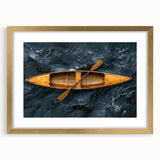 Textured art of an abstract rowboat in muted blue and gray tones on a gold-framed canvas, suitable for bedroom wall decor.