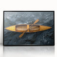 Large abstract wall art of a rowboat in muted gray tones, framed in black acrylic, suitable for modern art wall decor.