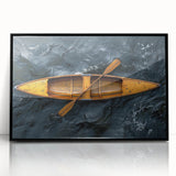 Large abstract wall art of a rowboat in muted gray tones, framed in black acrylic, suitable for modern art wall decor.