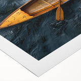 Art deco poster featuring a rowboat on calm waters, in muted blue and gray tones on rolled canvas.