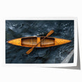 Extra large wall art featuring a rowboat on calm waters, in muted blue and gray tones on rolled canvas.