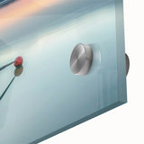 Large abstract art print of a rowboat in muted blues and grays on acrylic glass, suitable for dining room decor.