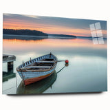 Side view of a rowboat in muted earth tones on acrylic glass, suitable as large bedroom or dining room art.