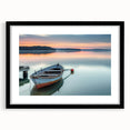 Extra large abstract art print of a colorful rowboat, textured finish on a black framed canvas.