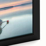 Extra large black wall art featuring a textured rowboat design with colorful accents on a framed canvas.