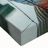 Black and white landscape art painting on stretched canvas featuring a serene rowboat scene, ideal for bedroom wall art.