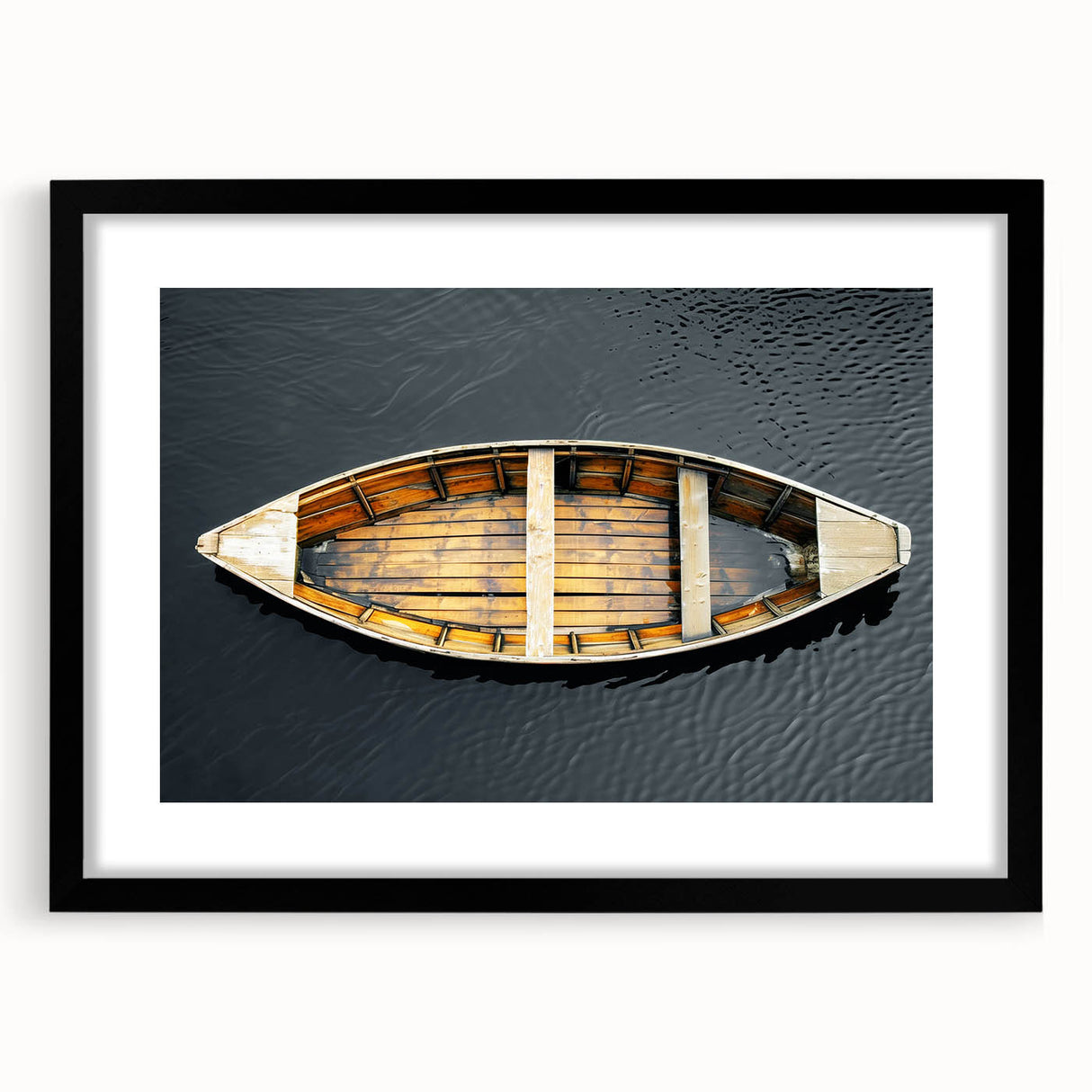 Abstract art print of a colorful rowboat, textured with vibrant hues on a large canvas, ideal for living room decor.