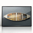 Large abstract wall art of a rowboat in muted gray and blue tones on a framed acrylic, ideal for modern living room decor.
