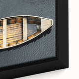Extra large framed canvas featuring a close-up of a black rowboat with vibrant, textured paint details.