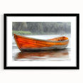 Abstract art print of a colorful rowboat on textured canvas, framed in black, ideal for extra large living room wall art.