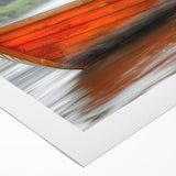 Art deco poster featuring a rowboat on a lake, rendered in muted earth tones on rolled canvas.