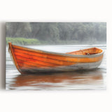 Black and white photo of a rowboat on water, printed on large stretched canvas, ideal for kitchen wall art.