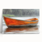 Black and white photo of a rowboat on water, printed on large stretched canvas.