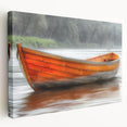 Canvas print of a rowboat on calm waters, rendered in soft blue and gray tones, ideal for kitchen wall art.
