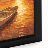 Extra large black wall art featuring a close-up of a colorful, textured rowboat, ideal for living room decor.