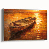 Vintage poster art of a rowboat in colorful art style, framed canvas, ideal for extra large living room wall.