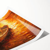 Extra large wall art featuring a line art design of flowers in a rowboat, executed in black and white on a rolled print.