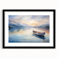 Abstract art print of a colorful rowboat in vibrant hues on textured canvas, framed in black, ideal for living room decor.