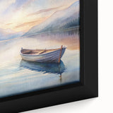 Extra large framed canvas depicting a textured close-up of a black rowboat, with colorful art accents.