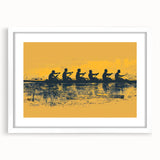 Extra large abstract art print featuring a textured depiction of a rowboat, in muted blue and gray tones.