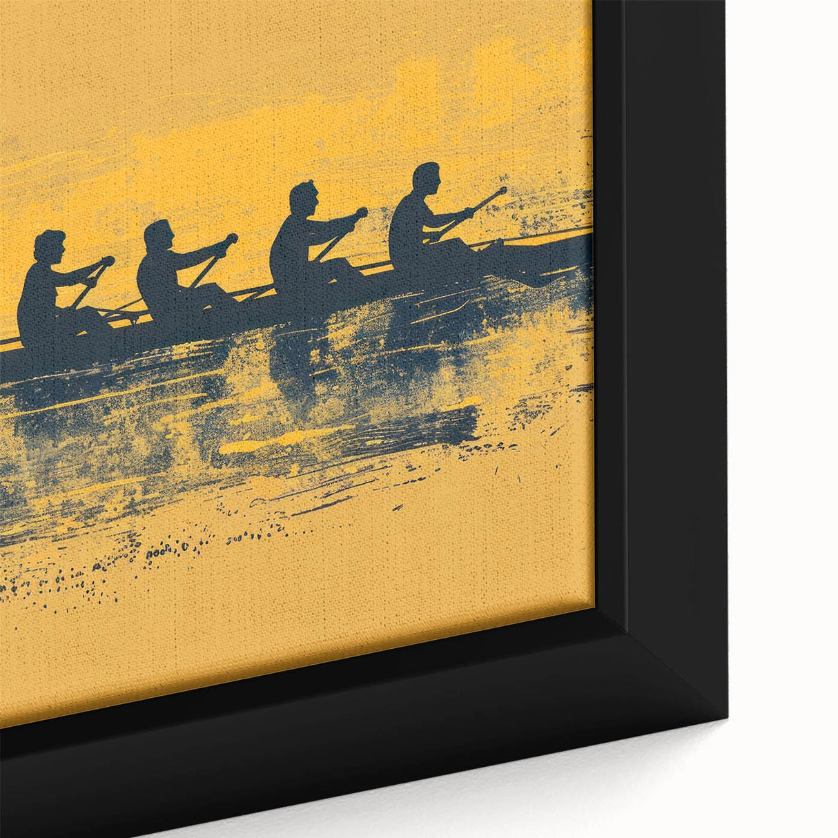 Extra large black wall art on framed canvas featuring a close-up of a colorful, textured rowboat.