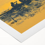 Art deco poster of a rowboat on calm waters, rendered in muted blue and gray tones on rolled canvas.