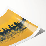 Extra large wall art featuring a rowboat on water, rendered in soft blue and gray tones on rolled canvas.