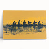 Black and white photo of a rowboat on water, printed on large stretched canvas, ideal for kitchen wall art or bedroom.
