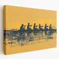 Side view of a rowboat on stretched canvas in muted blue and gray tones, suitable for kitchen wall art.
