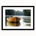 Abstract art print of a rowboat in vibrant, textured colors on a large framed canvas, ideal for living room decor.