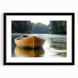 Abstract art print of a rowboat in vibrant, textured colors on a large framed canvas, ideal for living room decor.