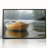 Large abstract wall art featuring rowboats, in muted grays and blues on framed acrylic, suitable for modern art wall decor.