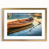 Textured art of an abstract rowboat in muted earth tones on a gold-framed canvas, suitable for bedroom decor.