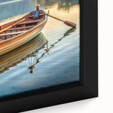Extra large framed canvas depicting a close-up of a black rowboat, featuring colorful, textured art.