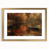 Textured art print of an abstract rowboat in muted blue and gray, framed in gold, ideal for bedroom wall decor.