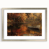 Abstract art print of a rowboat in muted blue and gray tones on a framed canvas, suitable for dining room decor.