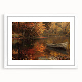 Extra large abstract art print featuring a textured rowboat, in muted blue and gray tones, framed with a white mat.