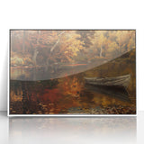 Acrylic print of a rowboat in soft blue and gray tones on a white frame.