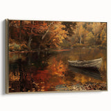Framed canvas featuring a vintage poster of a rowboat in colorful art style, ideal for adding character to a living room.