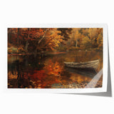 Large rolled print of a rowboat on calm water, in soft blue and gray tones, suitable for art wall dining room.
