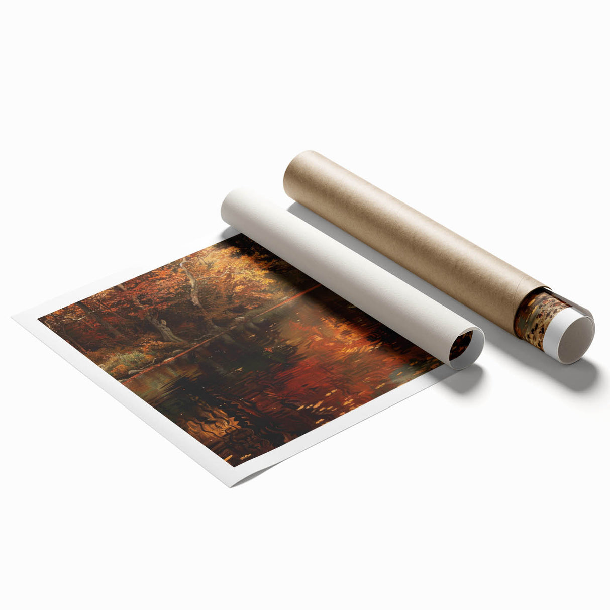 Extra large rolled print featuring a rowboat on calm water, with muted blue and gray tones.